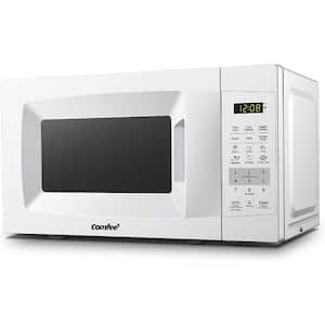 0.7 cu. ft. 700 Watt Compact Countertop Microwave in White with Safety lock, One-Touch Button and Eco Mode