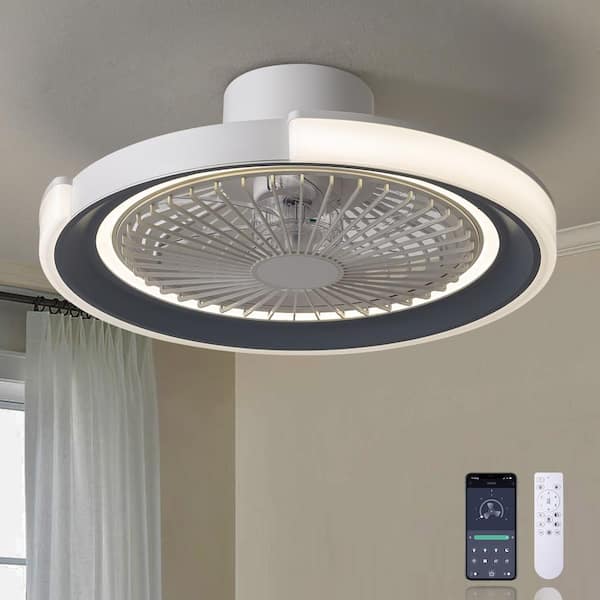 ANTOINE 20 in. Indoor Dimmable LED Light Small White Ceiling Fan Low Profile Ceiling with Remote Control