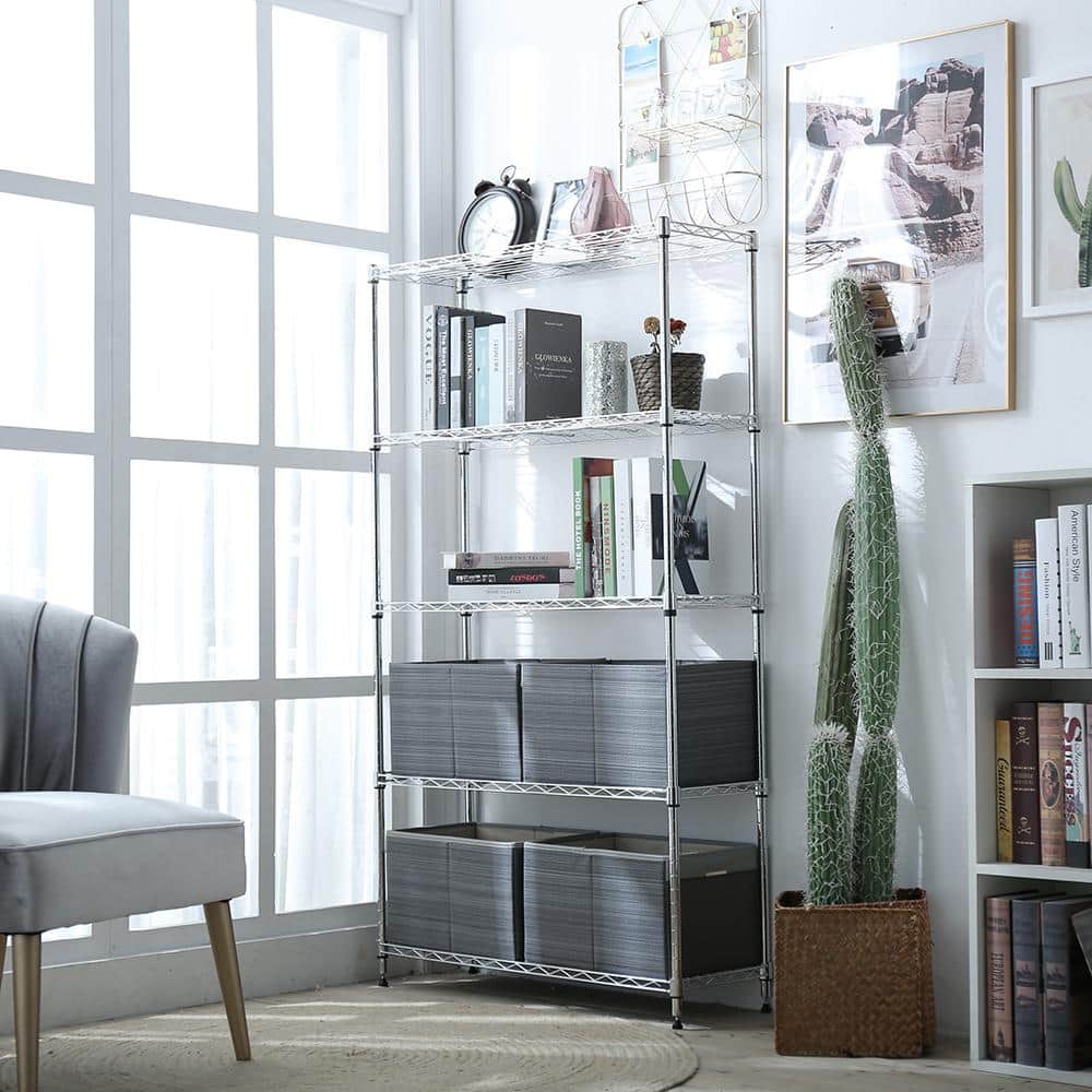 Adjustable Chrome 5-Tier Wire Shelving Unit