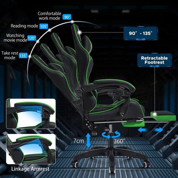 Hoffree Faux Leather Massage Reclining Ergonomic Gaming Chair in