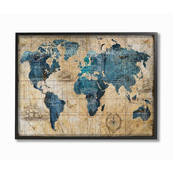 Stupell Industries 24 in. x 30 in. "Vintage Abstract World Map" by Art Licensing Studio Framed Wall Art