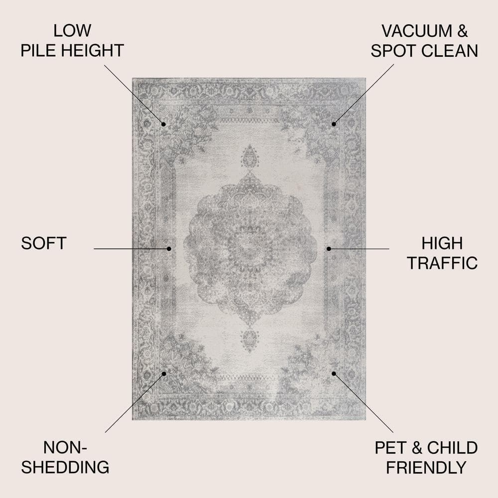 Rosalia Gray and Ivory Synthetic Medallion Area Rug