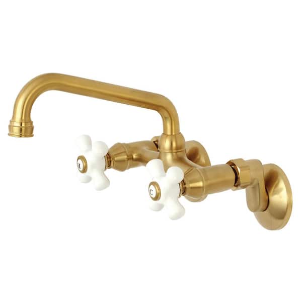 Kingston Brass Kingston 2-Handle Wall-Mount Standard Kitchen Faucet in Brushed Brass