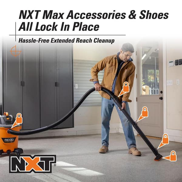 RIDGID - 12 Gallon 5.0 Peak HP NXT Shop Vacuum Wet Dry Vac with General Debris Filter, Locking Hose and Accessory Attachments