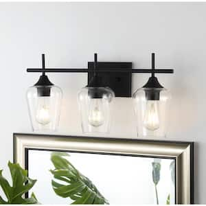 21 in. 3-Light Matt Black Vanity Light with Glass Shade