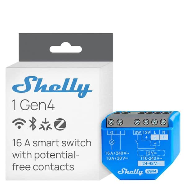 Shelly 1-Gen4, Wifi, Bluetooth and Zigbee Smart Relay Switch, Dry