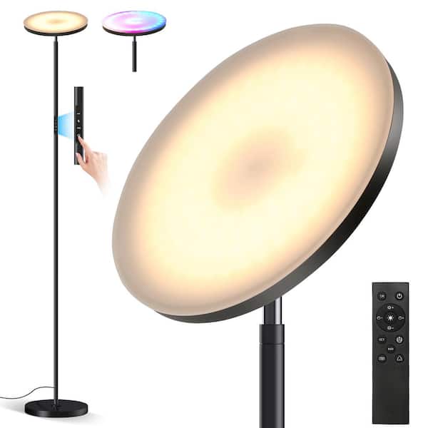 TOZING 72 in. Black Modern Dimmable LED Torchiere Sky Floor Lamp 4-Color Temperatures Stand Tall Lamp with Remote Touch Control