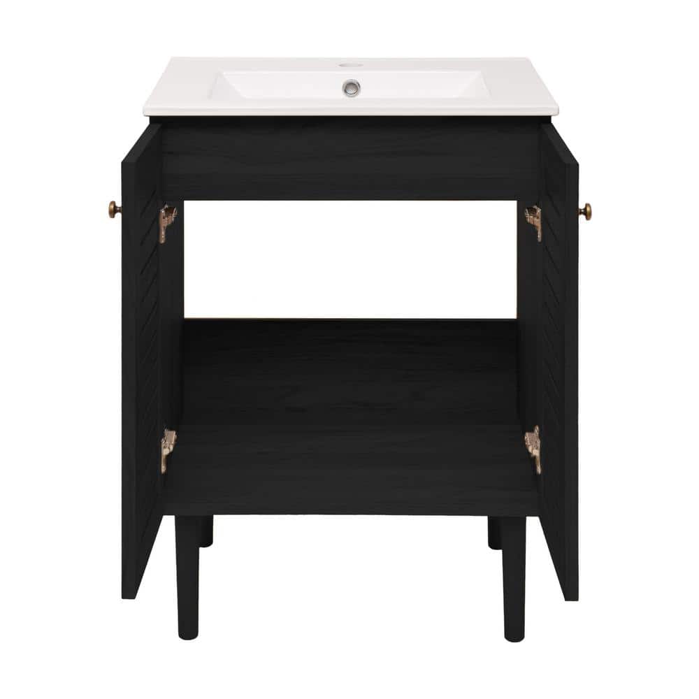 Bron 24" Black Oak Freestanding Bathroom Vanity with White Sink Top
