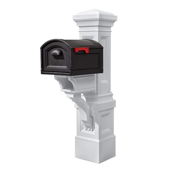 Atherton Grand Resin Overpost Extra Large Black Onyx Mailbox and Classic White Mail Post Combo