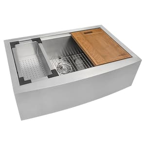 16-Gauge Stainless Steel 27 in. Single Bowl Farmhouse Apron Workstation Kitchen Sink