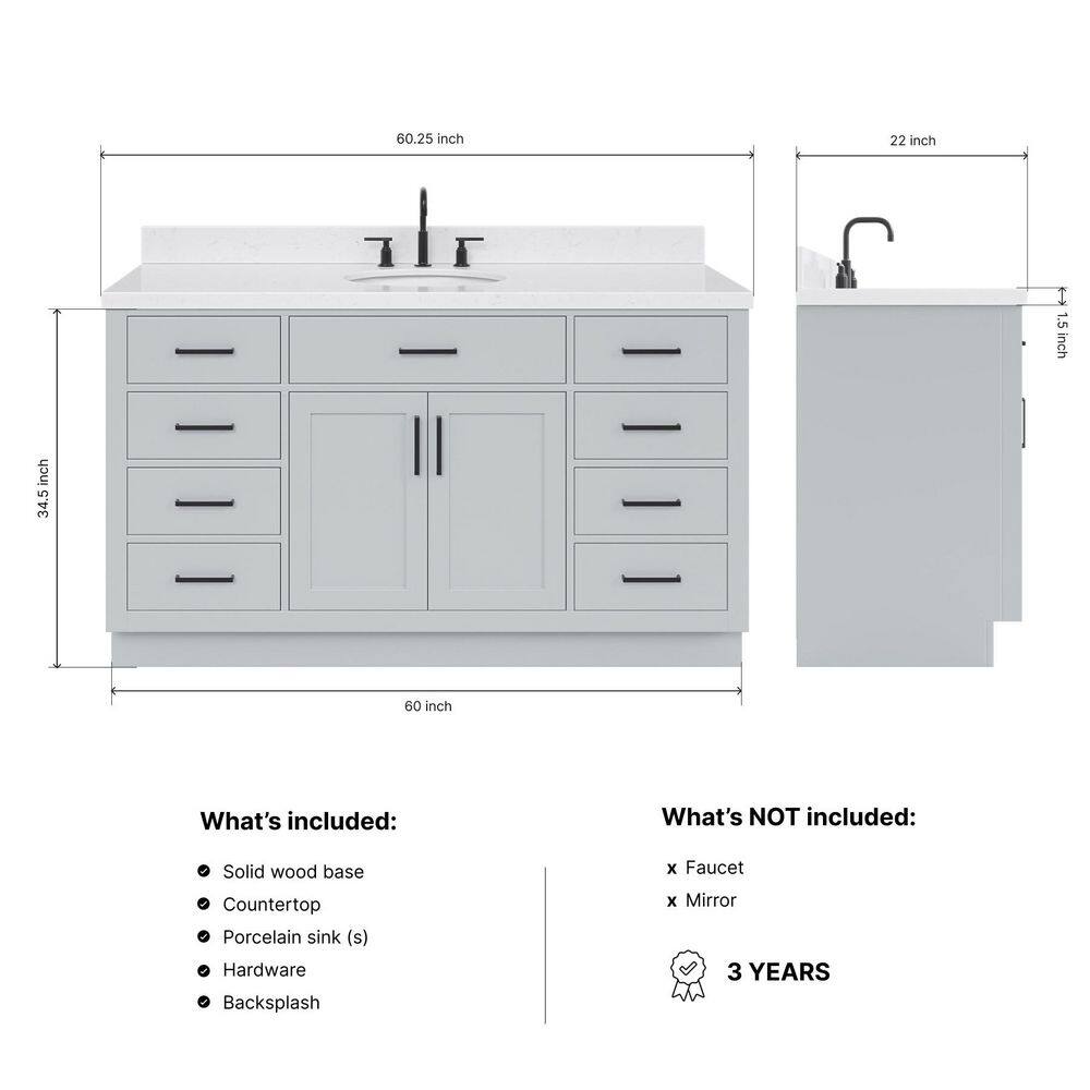 Hepburn 60" Gray Freestanding Single Basin Vanity Set