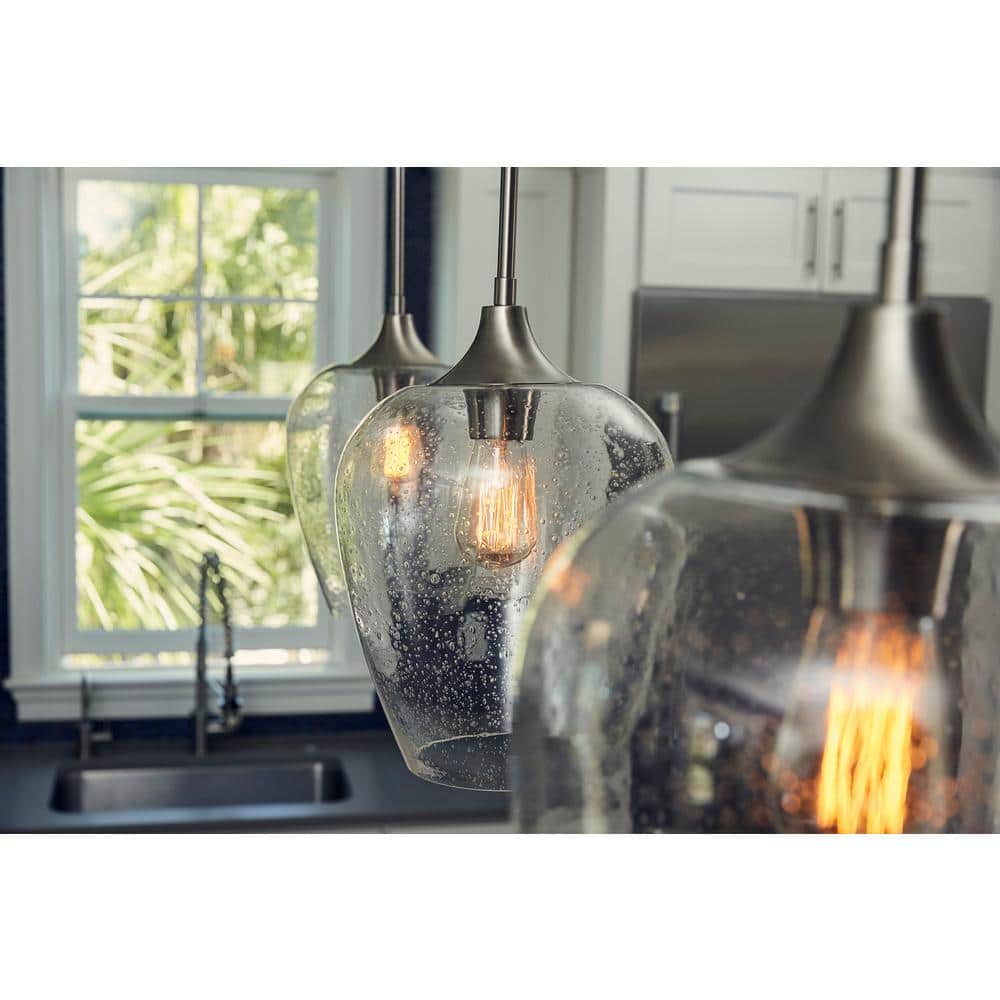 Transitional Seeded Glass Mini Pendant with Brushed Nickel Finish
