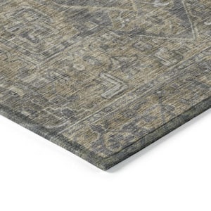 Dark Moss Green and Gray 9 ft. x 12 ft. Woven Oriental Rectangle Indoor/Outdoor Area Rug