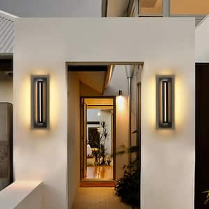 Lorise Black Modern Integrated LED Indoor/Outdoor Hardwired Porch Light Wall Lantern Sconce