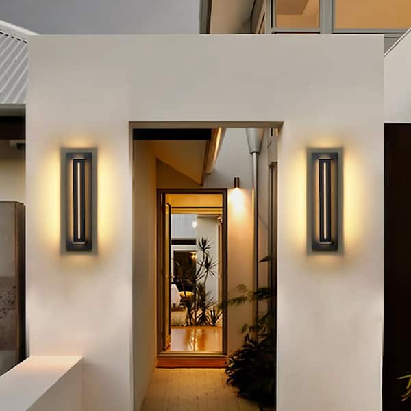 Lorise Black Modern Integrated LED Indoor/Outdoor Hardwired Porch Light Wall Lantern Sconce