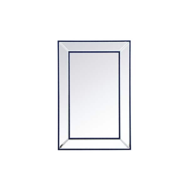 Unbranded Timeless Home 24in. H x 36in. W Contemporary Iris Beaded Rectangular Wall Mirror in Blue