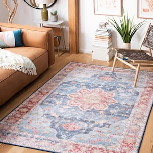 Tuscon Blue/Rust 6 ft. x 9 ft. Machine Washable Distressed Medallion Area Rug