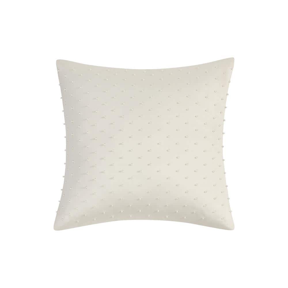 Ivory Satin and Jacquard Decorative Pillow Set, 3 Pieces