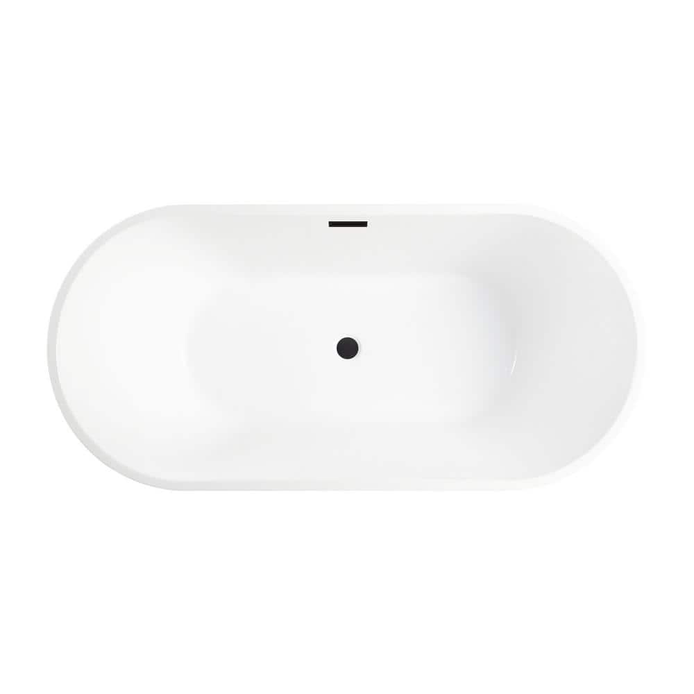 54" White Acrylic Freestanding Soaking Bathtub with Oil Rubbed Bronze