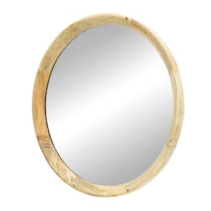 20 in. W x 20 in. H Small Round Mango Wood Framed Wall Bathroom Vanity Mirror Decorative Mirror in Natural