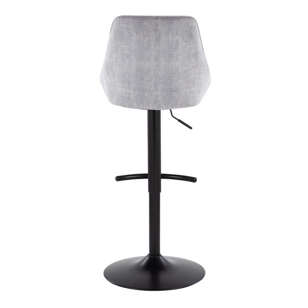 Grey Corduroy Adjustable Swivel Bar Stool with Black Metal Base