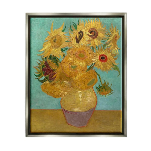 The Stupell Home Decor Collection Van Gogh Sunflowers Post Impressionist Painting by Vincent Van Gogh Floater Frame Nature Wall Art Print 31 in. x 25 in.