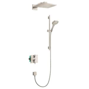 Raindance E 3-Spray Square Showerhead and Wall Bar Set with Valve in Brushed Nickel