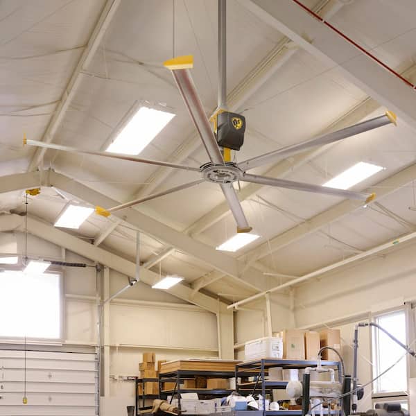 Shop Fan - Ceiling Fan, 14 ft. Diameter, Yellow/Silver Aluminum, Variable Speed
