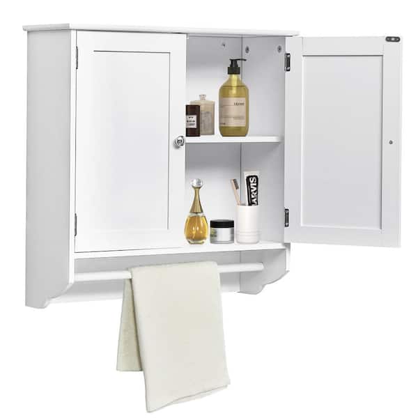 Unbranded 23.62 in. W x 8.27 in. D x 24.21 in. H Bathroom Storage Wall Cabinet in White with Towels Bar and Adjustable Shelf