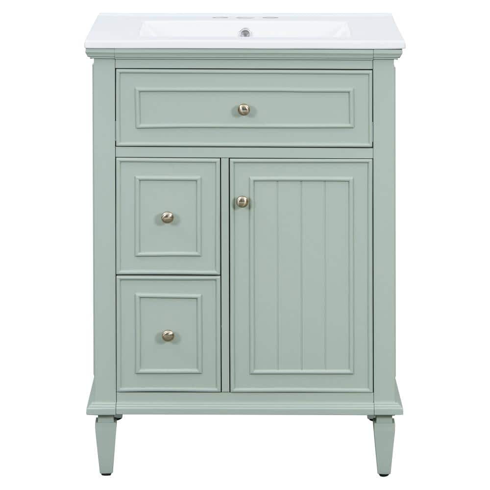 24 in. Freestanding Green Bath Vanity with White Ceramic Top Unassembled price history on PriceWatchPro