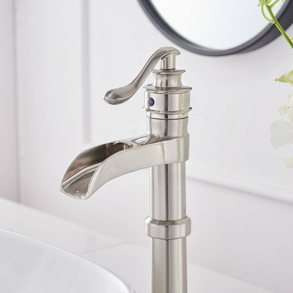 Brushed Nickel Waterfall Spout Single Handle Vessel Faucet