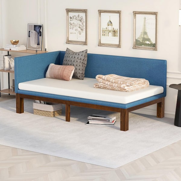 Harper & Bright Designs Blue Twin Size Upholstered Daybed with Wood Frame