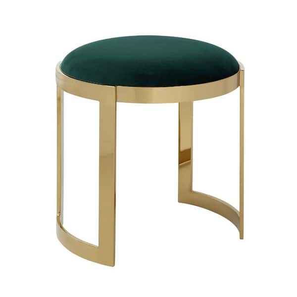 Benjara 19 in. Green and Gold Low Back Metal Accent Stool with Velvet Seat