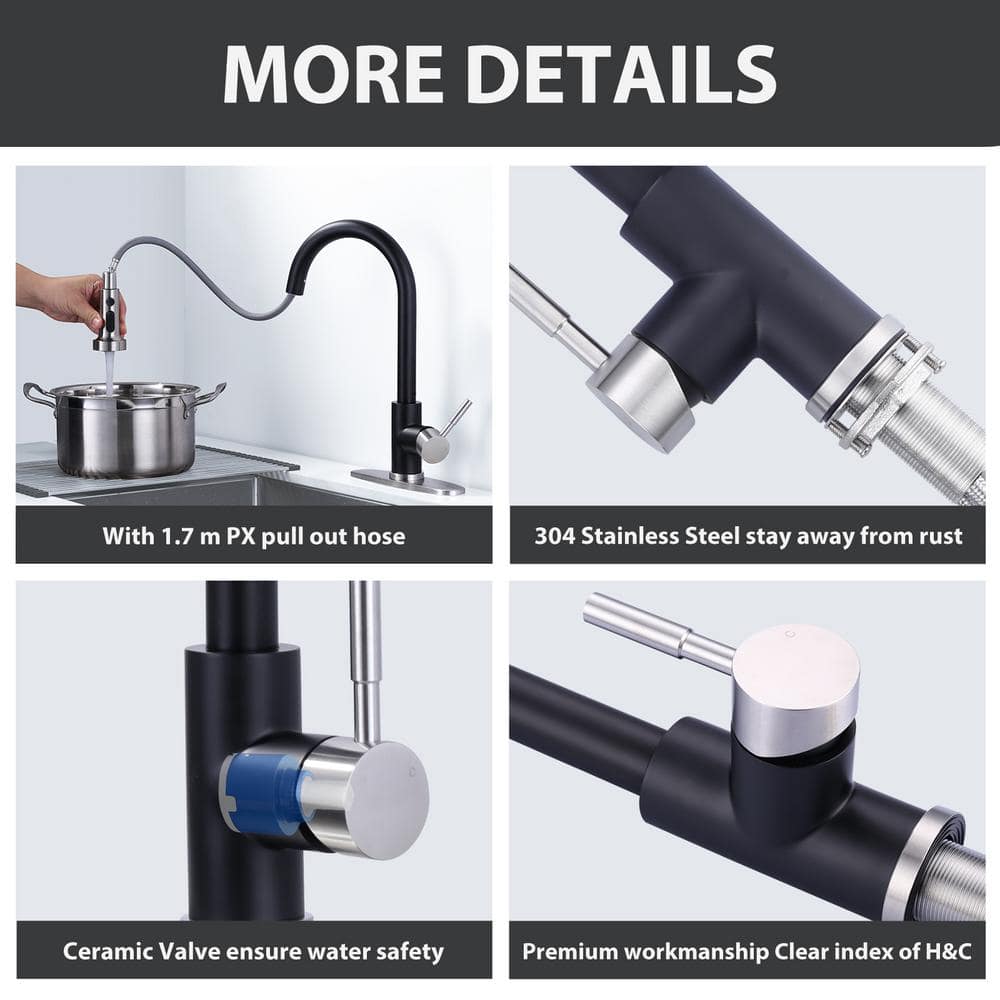 Brushed Nickel and Matte Black Pull Down Kitchen Faucet