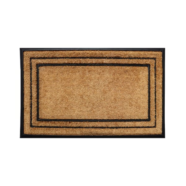 A1HC Beige Black 18 in. x 32 in. Rubber and Coir Non-Slip Outdoor Doormat for Front Door, Thick Durable Entry Mat