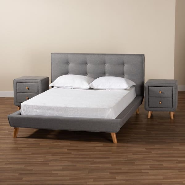 Baxton Studio Jonesy 3 Piece Grey and Oak Brown Full Bedroom Set