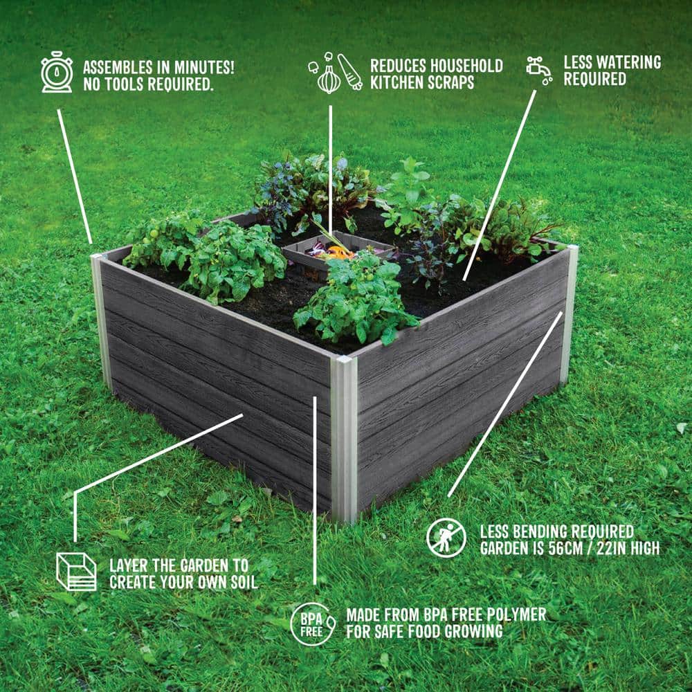 Slate Grey 4x4x22 Keyhole Composting Raised Garden Bed