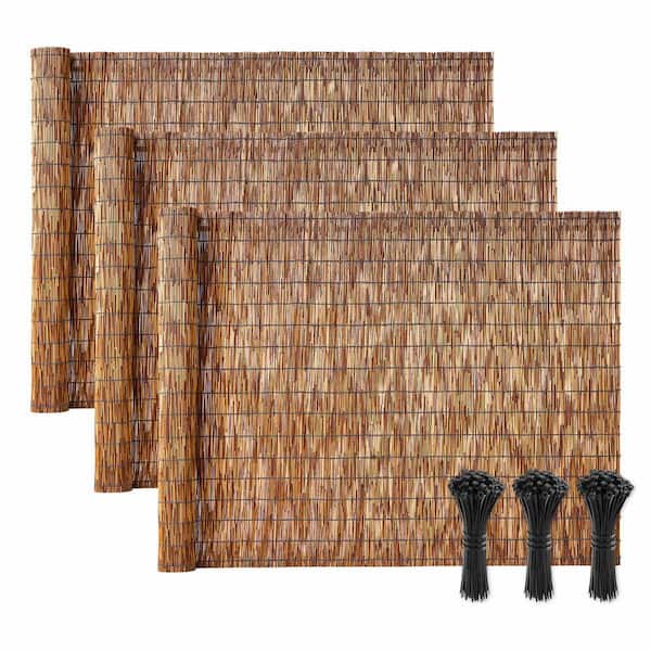 Natural Reed Fencing, 157.48 in. W x 47.24 in. H Brown Peeled Reed No Dig 3-Pack, Decorative Fence for Backyard Divider
