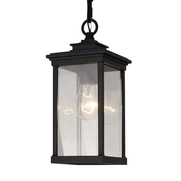 Unbranded 11.7 in. 1-Light Black Dimmable Outdoor Pendant Light with Clear Glass and No Bulb Included