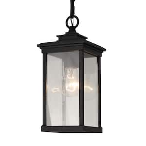 11.7 in. 1-Light Black Dimmable Outdoor Pendant Light with Clear Glass and No Bulb Included