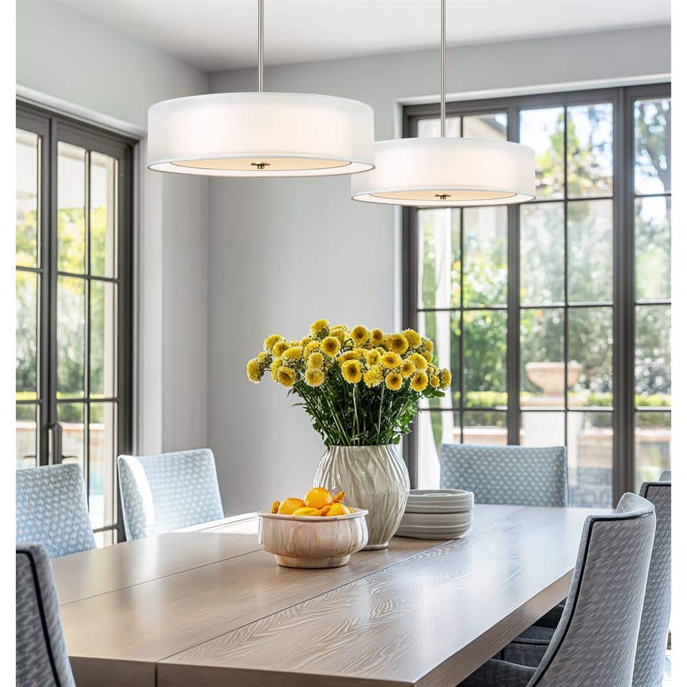 Elegant Brushed Nickel Double Drum Chandelier with Adjustable Height