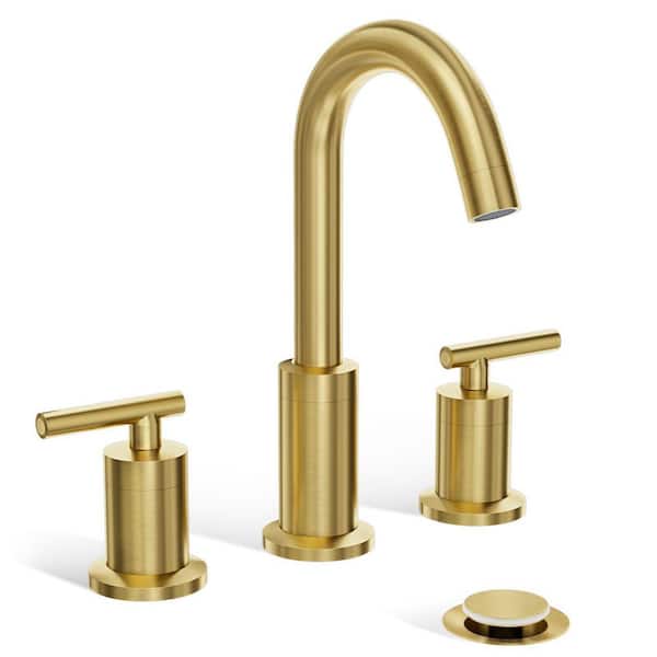2 Handles Brushed Gold Bathroom Sink Faucet, Widespread 8 in. 3 Hole Rotatable 360 Degree Modern Bathroom Faucet