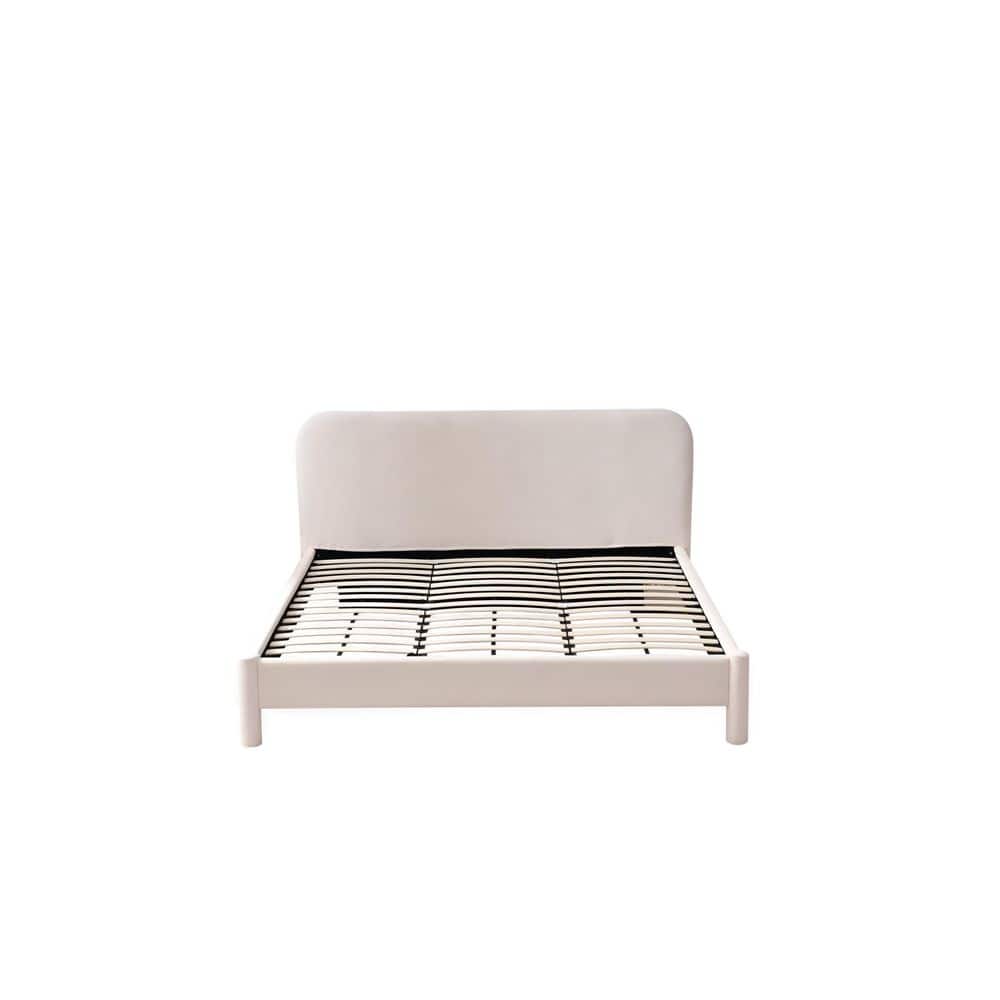 Beige Metal Frame Full Upholstered Platform Bed with Rounded Headboard, Polyester Fabric, Wood Slat Support price history on PriceWatchPro