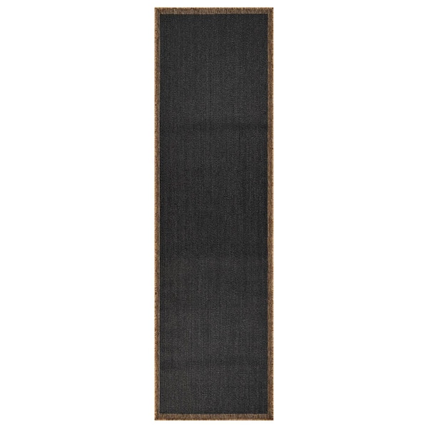 Border Dark Gray/Natural Easy-Care Jute-Style Indoor/Outdoor Flat Woven Area Rug 2 ft. 3 in. x 6 ft. Dark Gray