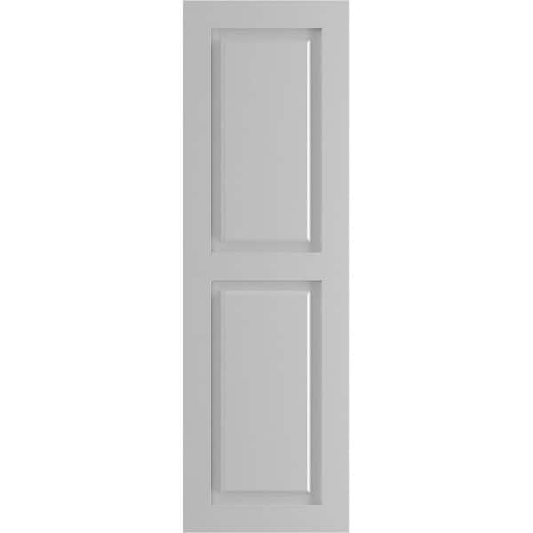 Ekena Millwork 12" x 69" True Fit PVC Two Equal Raised Panel Shutters, Primed (Per Pair)