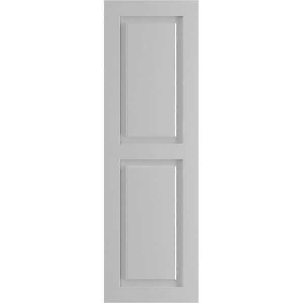 Ekena Millwork 15" x 52" True Fit PVC Two Equal Raised Panel Shutters, Primed (Per Pair)