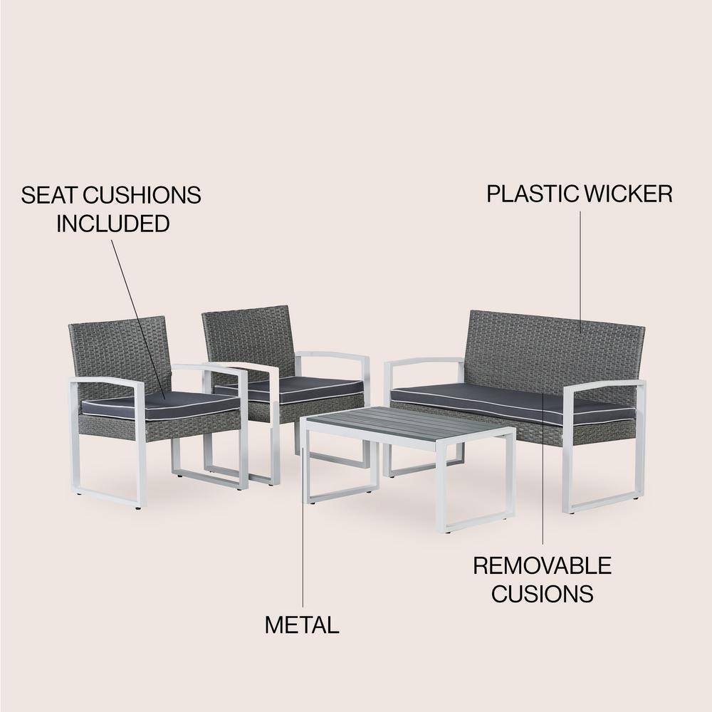 Elina Gray and White Faux Wicker 4-Piece Patio Conversation Set