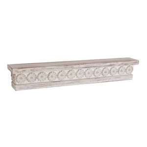 36 in.  x 6 in. White Intricate Carved 1 Shelf Wood Floral Wall Shelf