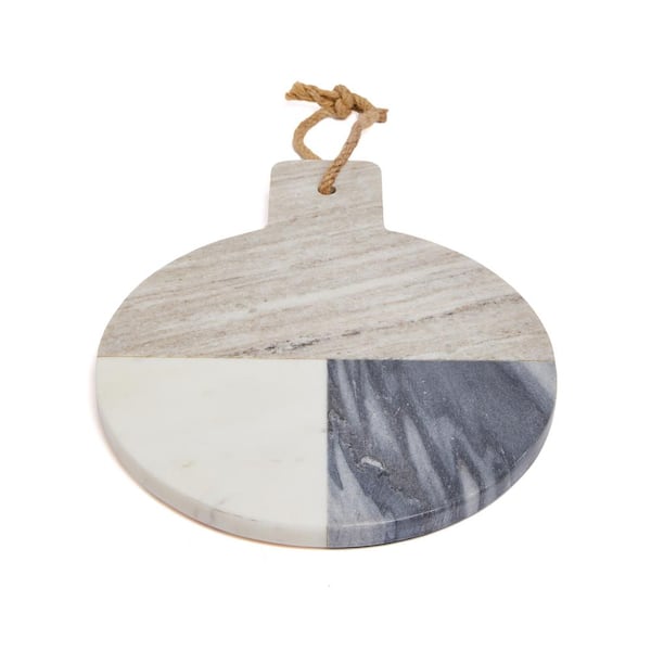 LEXI HOME Marble Collection 12 in. Circle Grey 3-Tone Marble Charcuterie Board