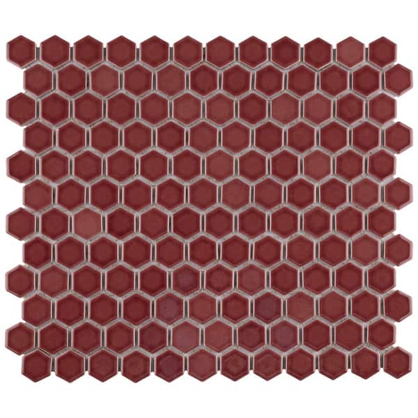 Merola Tile Tribeca 1 in. Hex Glossy Rusty Red 10-1/4 in. x 11-7/8 in. Porcelain Mosaic Tile (8.6 sq. ft./Case)